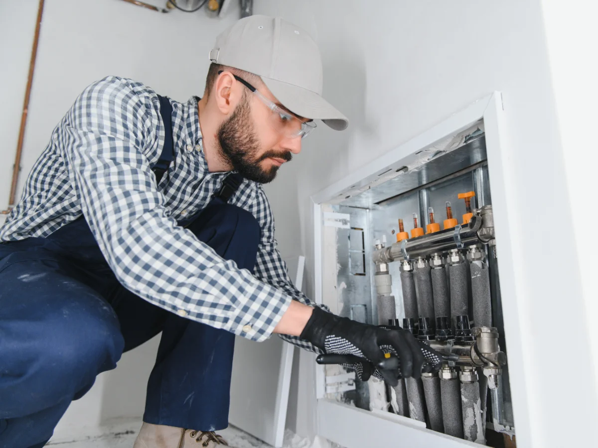 Techniker installiert Radiatorheizsystem